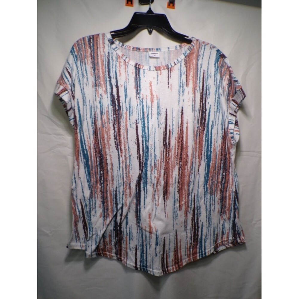 XIERDUO Women's XL Multicolor Abstract Stripe Short Sleeve Tunic Top